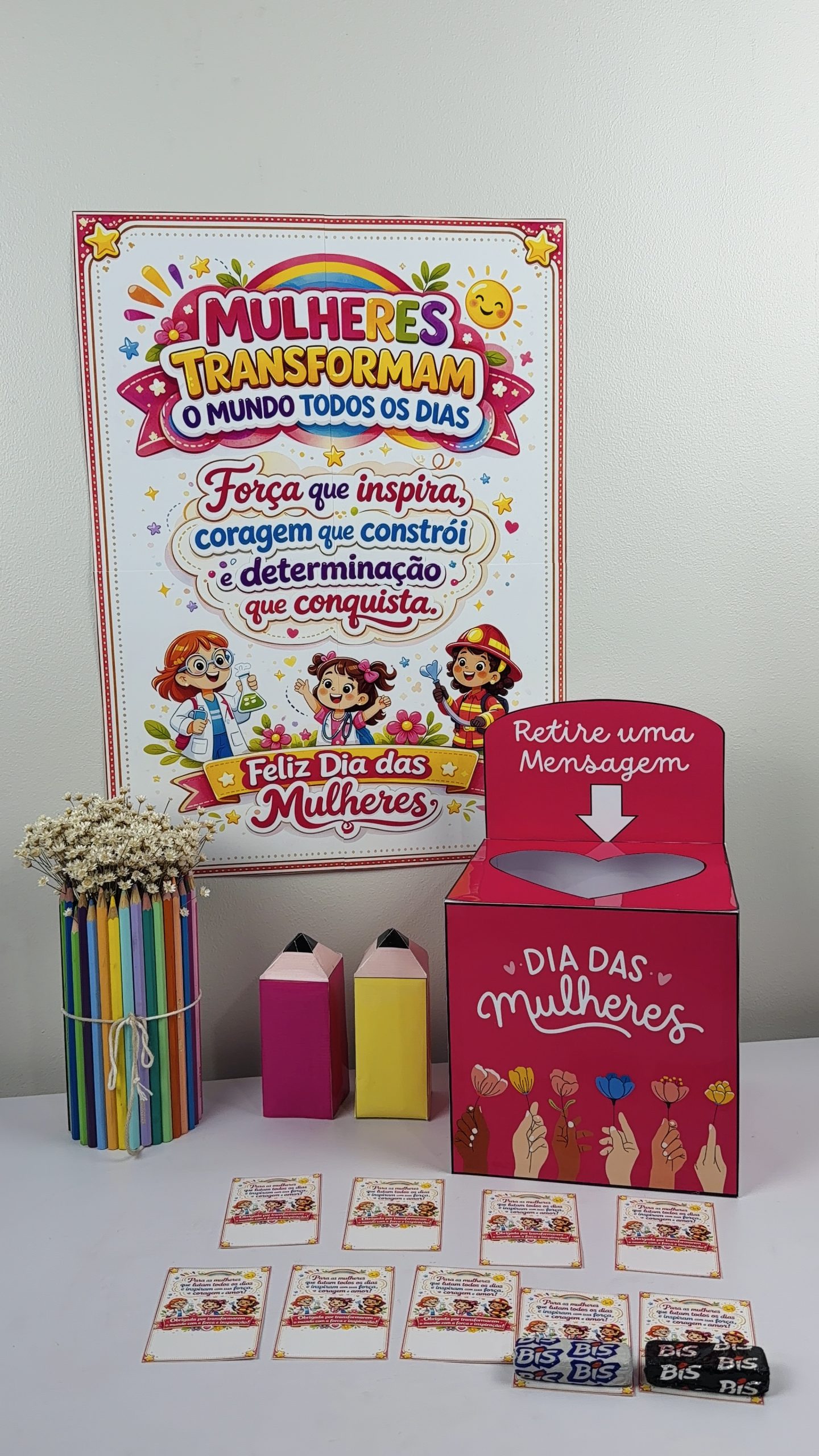 720 - ✨ KIT DIA DAS MULHERES – PAINEL + CAIXA INTERATIVA + MENSAGENS - Imagem 4
