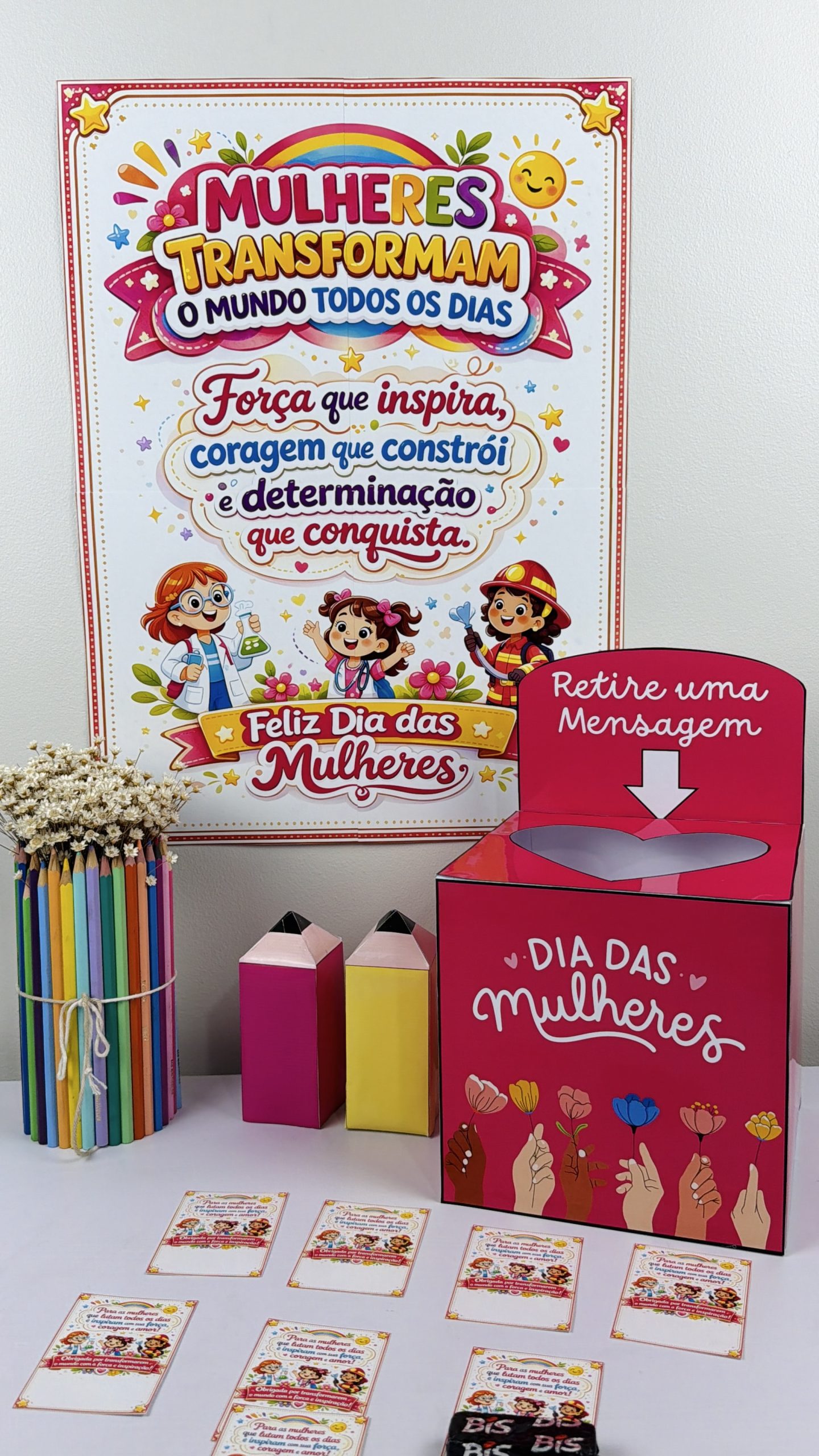 720 - ✨ KIT DIA DAS MULHERES – PAINEL + CAIXA INTERATIVA + MENSAGENS - Imagem 3
