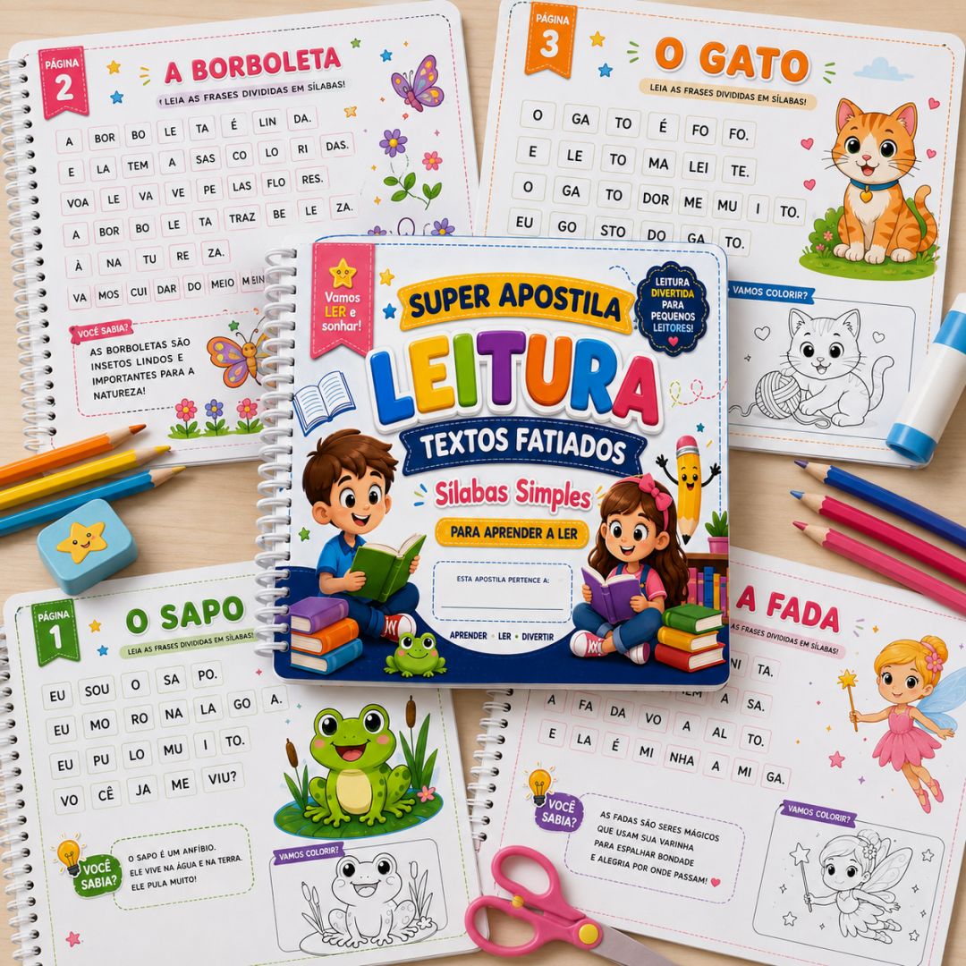 813 - 📚✨ SUPER APOSTILA – TEXTOS FATIADOS PARA APRENDER A LER ✨📚