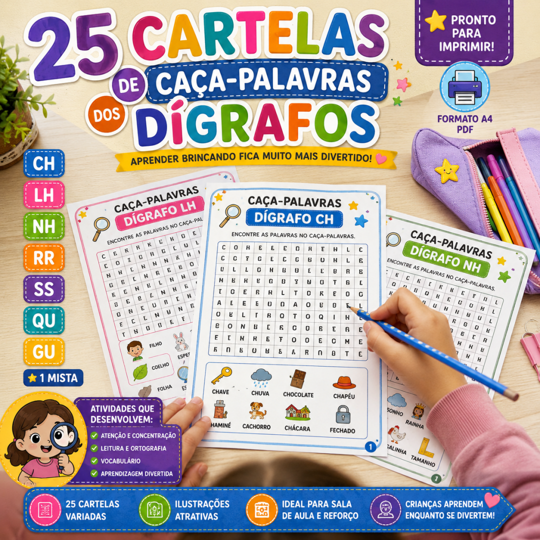 828 - 🔎✨ Caça-Palavras dos Dígrafos