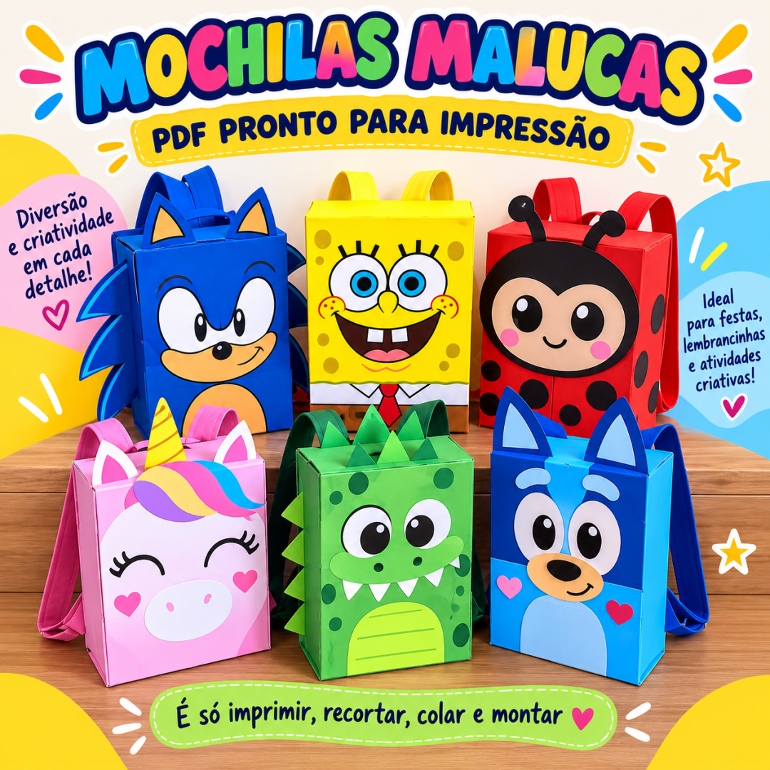 885 - 🎒 Mochilas Malucas – Moldes para Imprimir e Montar ✂️📦